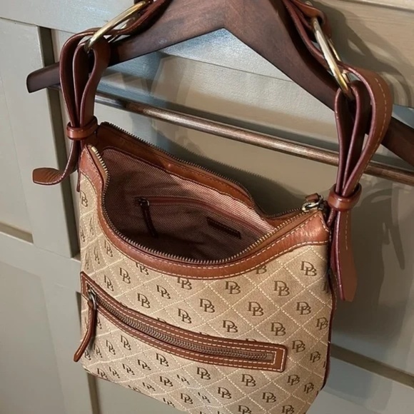 Dooney & Bourke Shoulder Bag Monogrammed Canvas Leather Trimmed Brown Tan - Picture 5 of 14